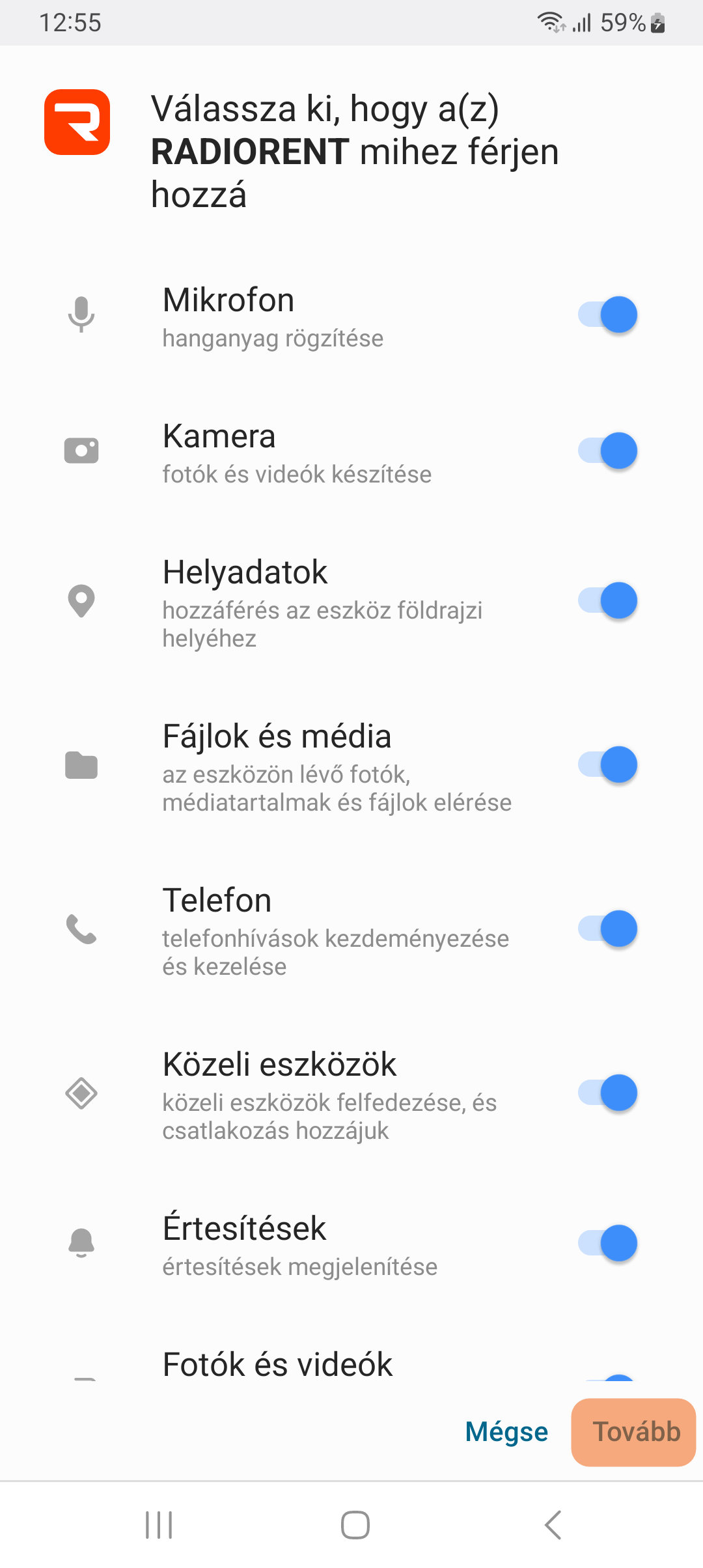 Alkalmazás jogok engedélyezése